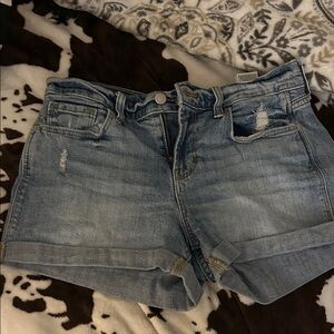 Old Navy Mid-Rise Boyfriend distressed cuffed denim shorts light medium wash